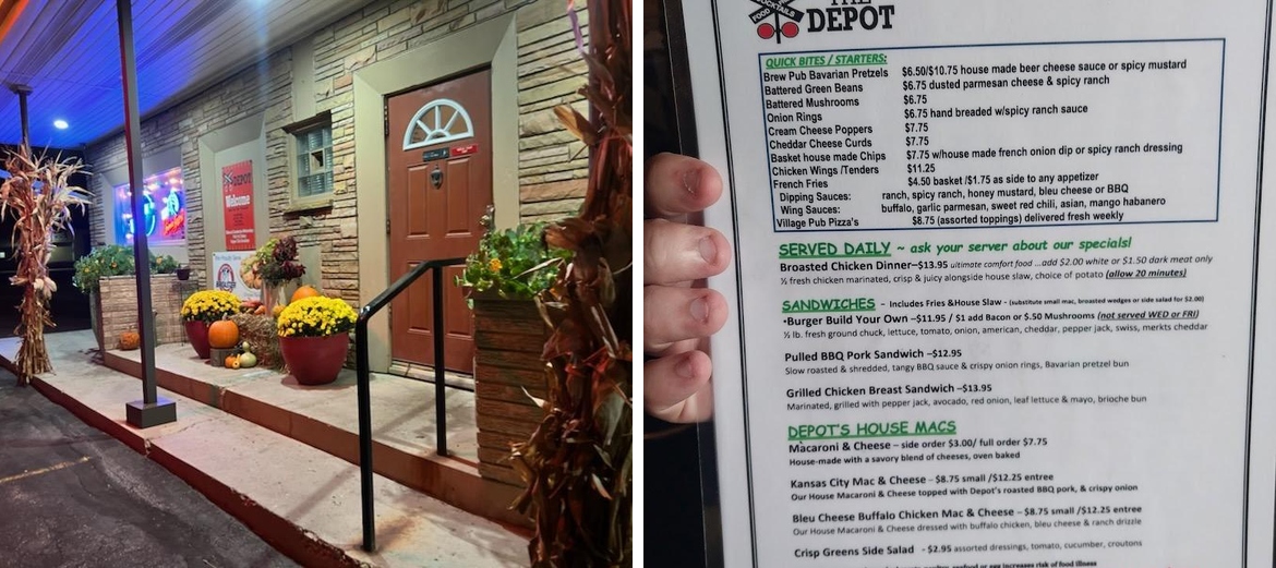 The Depot Restaurant & Tavern Menu